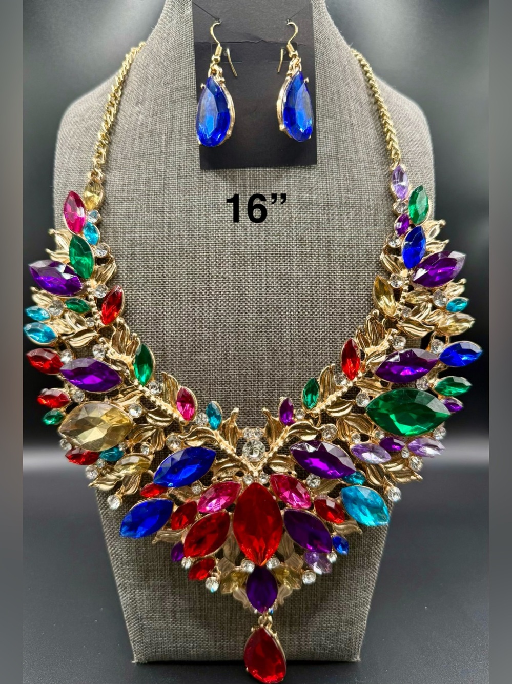 Rhinestone Multicolor Statement Necklace Set
